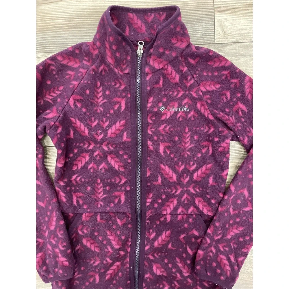 Columbia Frozen II Fleece Jacket Girls M 10/12 Full Zip Disney Elsa Purple Pink